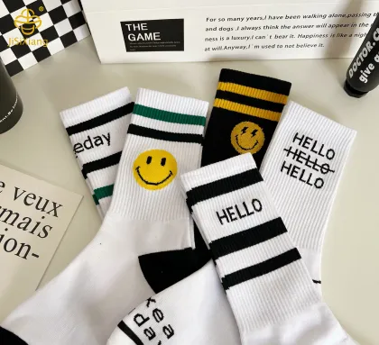 Korean version cartoon smiley face high tube socks