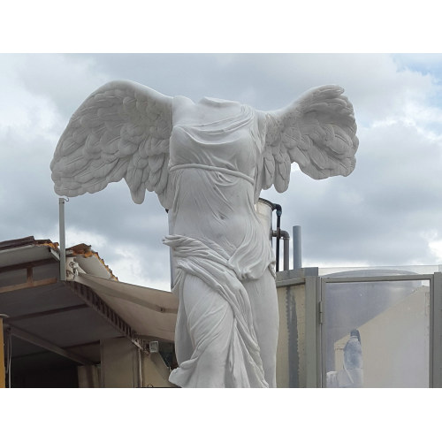 Classic Figure in Hand-Sculpted Marble Feathered Wings