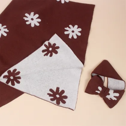 Chocolate Pink Floral Daisy Chunky Knit Swaddle Blanket and Topnot Set