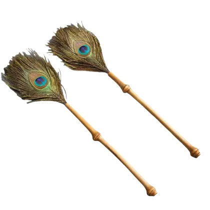Handmade Purple Bamboo Root Feather Duster for Tea Table Dusting