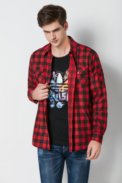 casual cotton printed check long sleeve men's shirts