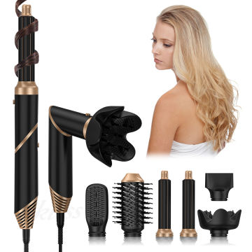 6-in-1 Hot Air Comb Curler with Negative Ion Hair Dryer Styler Brush