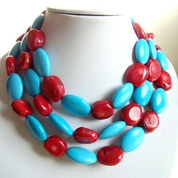 Turquoise gemstone necklace oval turquoise beads TQN0087
