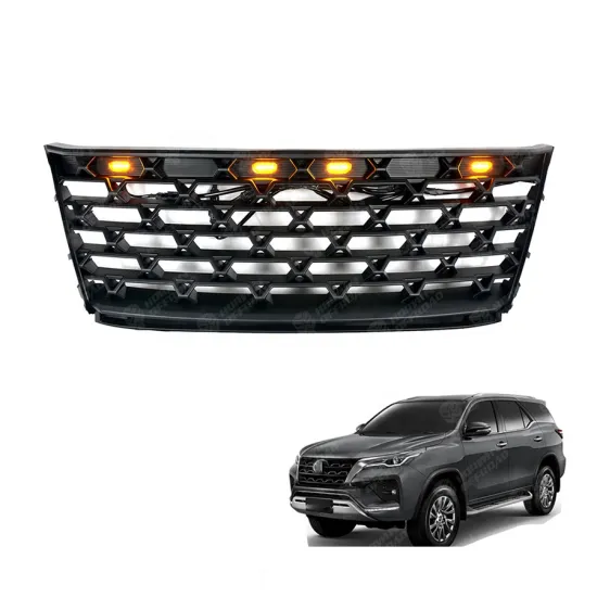 ABS Black Front Racing Grille Bumper Grilles with Amber/White Lights for Fortuner 2021+