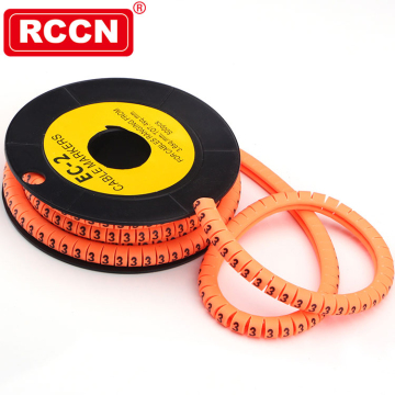 เครื่องหมายสายเคเบิล RCCN EC -0/3OE - แขนสีส้มที่มีสีสันพร้อมการพิมพ์สีดำและสีขาว