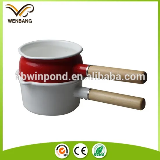 Red ceramic hot milk pot with bakelite handle