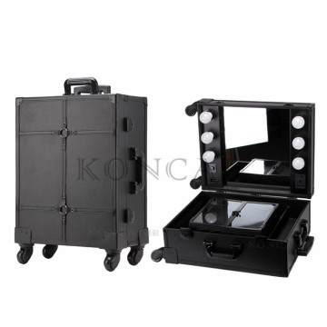 High Quality PU Ladies Cosmetic Case with Mirror and Lights