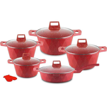 12pcs Die Cast Aluminum Cookware Set with Tempered Glass Lids - Granite Ceramic Coated