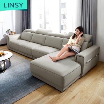 Linsy Large L Shape Leather Corner Sofa with Movable Headrest