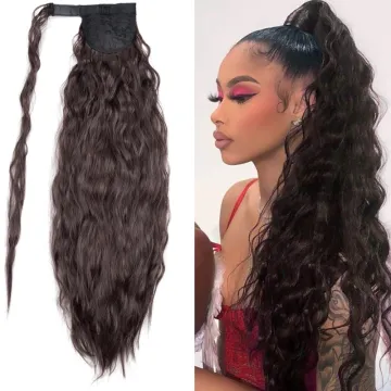 24" Kinky Curly Long Wavy Synthetic Cury Ponytail Hair Extensions Clip in Ponytail Wrap Around Synthetic Ponytail Extension