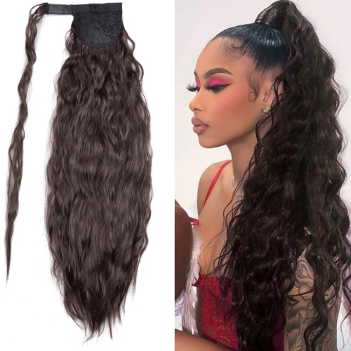 24" Kinky Curly Long Wavy Synthetic Cury Ponytail Hair Extensions Clip ...