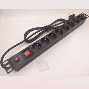 1U Horizontal Network Cabinet Rack Power Distribution Unit with Surge Protector - 8 Ways French Type