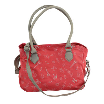 fashion lady handwritting printed polyester woman handbag,pu leather shoulder bag