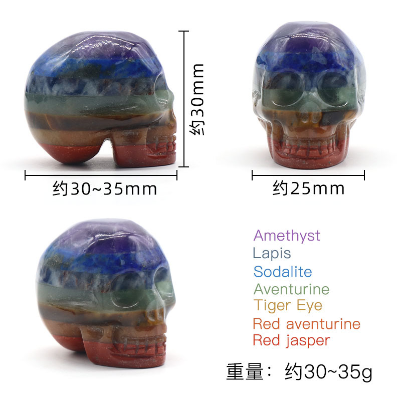 35 mm Crystal Skull Head Statue sculptée Gemstone Squelette humain Figurines Reiki Stone de guérison pour décoration intérieure Halloween décorations