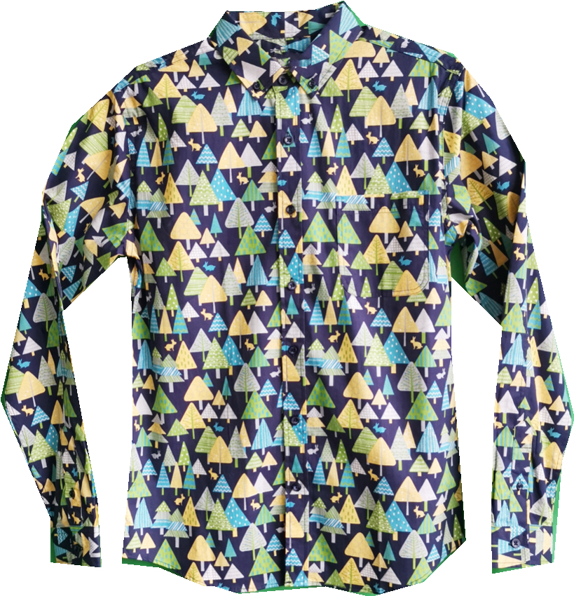 Men Causal Cotton Trees Print Long Sleeve Shirt