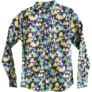 Men Causal Cotton Trees Print Long Sleeve Shirt