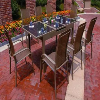 9 Pieces Champagne Frame Extension Table Set, Measures 160 x 100 x 75cm