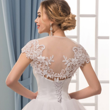 Simple White Bridal Bolero Jacket - Short Cap Sleeve Lace Shawl for Wedding and Evening