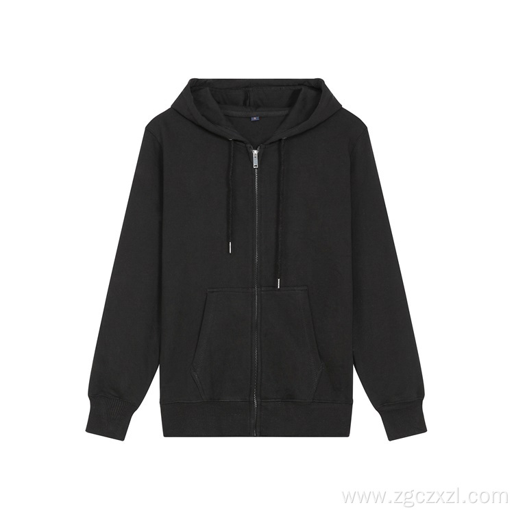 Zipper sweater thickened solid color hooded cardigan