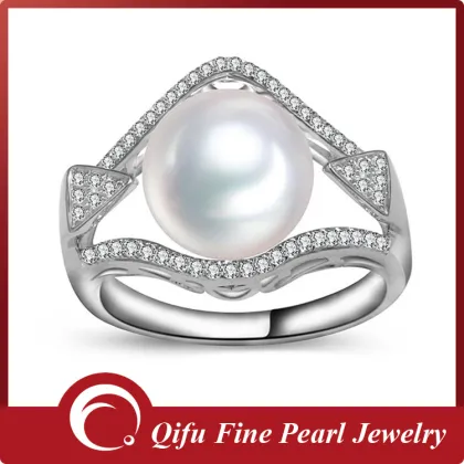 Italian fashion jewelry style precious 925 silver white pearl ring