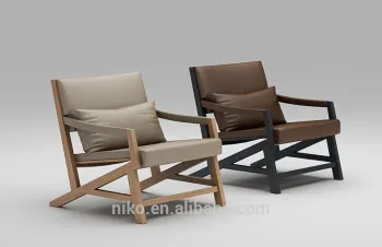 Lex Brown Color Top grain leather solid wood high quality Feather Leather leisure Chair