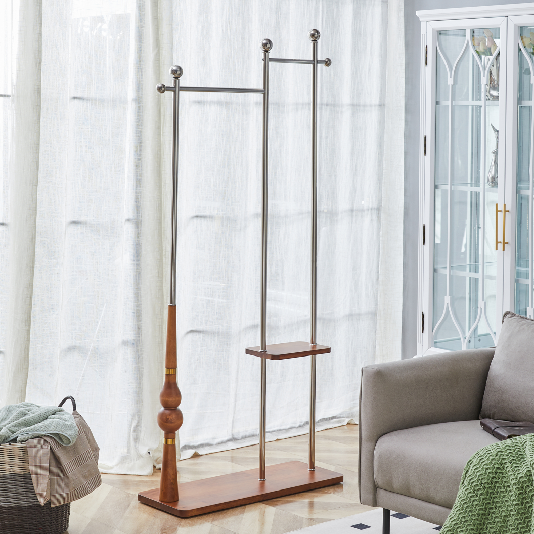 Dual Tier Coat Rack in Wood Finish