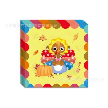140pcs Turkey Party Theme Disposable Paper Plates & Napkins - Thanksgiving Tableware Set