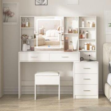 White LED Bedroom Furniture with Optional Storage - Low Price Dresser and Vanity Table
