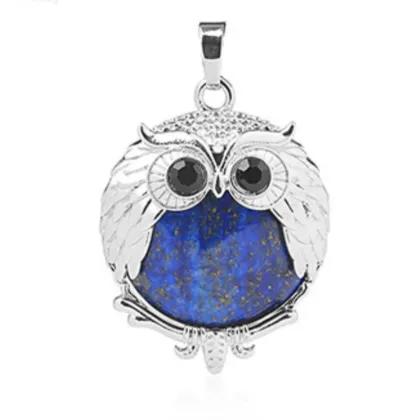Lapis Lazuli 24mm Beads Silver Owl Pendant