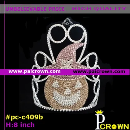 Yellow Mr Evil pumpkin/Evil smile Pageant Tiara Crown