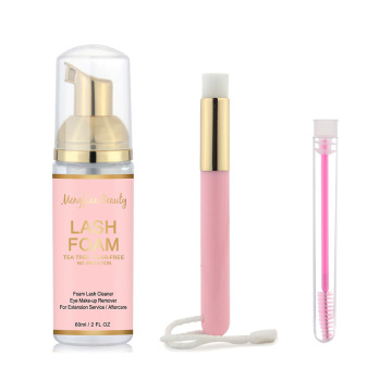 Vegan Gentle Lash Extension Cleanser with Tea Tree Eyelash Foam, Shampoo, Brush & Cleaning Kit