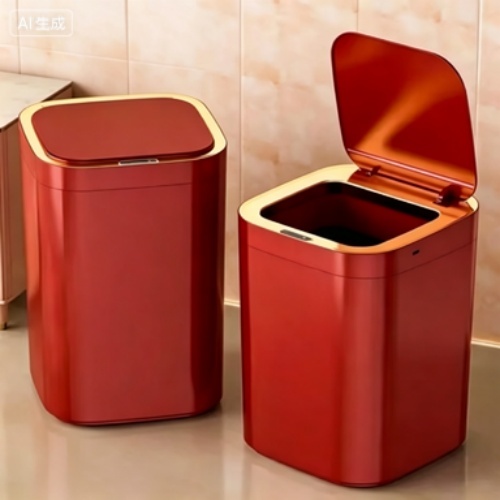 Smart Induction Trash Can with Red Design for Home Use