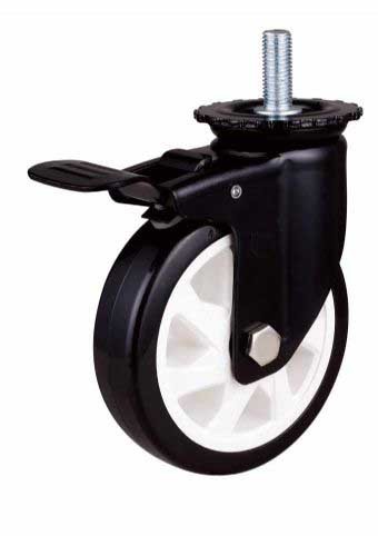 Med-Heavy Duty Stem Brake Type Double Ball Bearing Black PU Wheel Caster