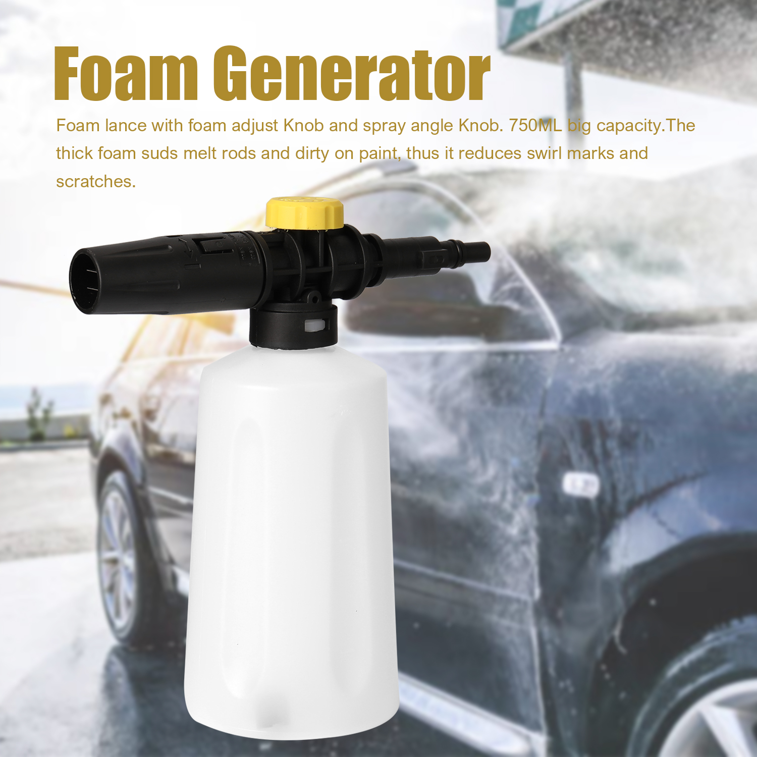 750 ml de mousse de neige Lance pour les laveuses de pression de voiture Générateur de mousse de savon avec buse de pulvérisateur réglable