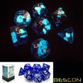 Bescon Super Glow in the Dark Nebula Glitter Polyhedral Dice Set DEEP SPACE, Luminous RPG Dice Set, Glowing Novelty DND Game Dice