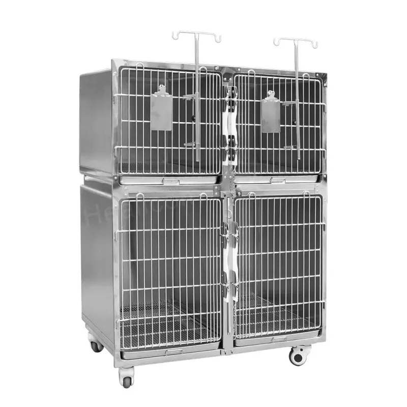 Factory Price Animal Veterinary Pet Cages Stainless Steel Vet Cat Cage with Wheels and Tray Oxygen Cage