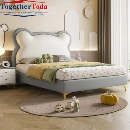 Soft Leather Bed with Adorable Bear Design