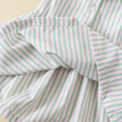 Summer Casual Cotton Stripe Smock Dress with Peter Pan Collar and Embroidery for Kids