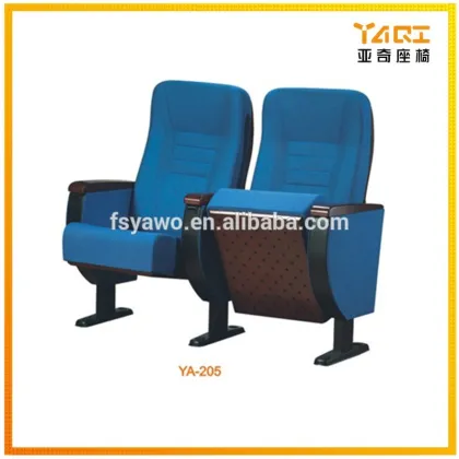 Auditorium Seating Blue Fabric cover dark wood folding cinema hall chair YA-205