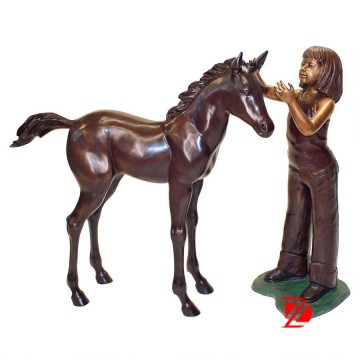 Bronze beautiful girl with horse statue
