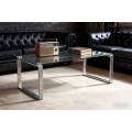 Mesa de café de vidrio minimalista con patas de acero inoxidable