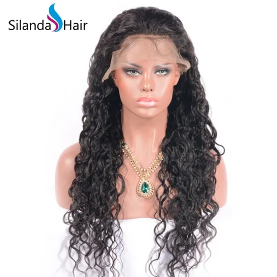 #1B Natural Color Water Wave 150% Density Remy Human Hair Lace Frontal Wigs