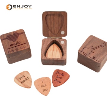 Custom Wooden Guitar Pick Set with Square Storage Box