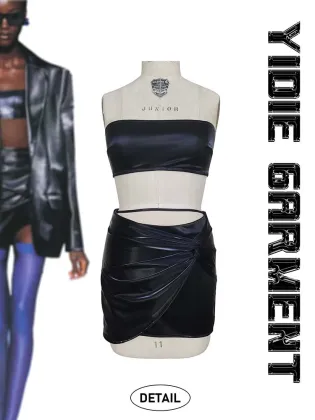 Cutout Faux Leather Mini Low Waist Black Skirt