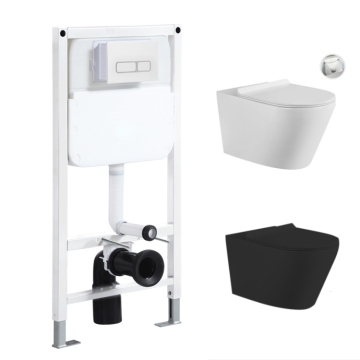 Wall Hung Toilet with Hidden Cistern and Dual Flush Tank
