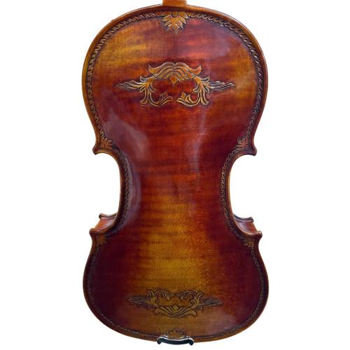 Projetado especial, um bom violino esculpido em marrom vermelho esculpido 4/4 violino feito à mão