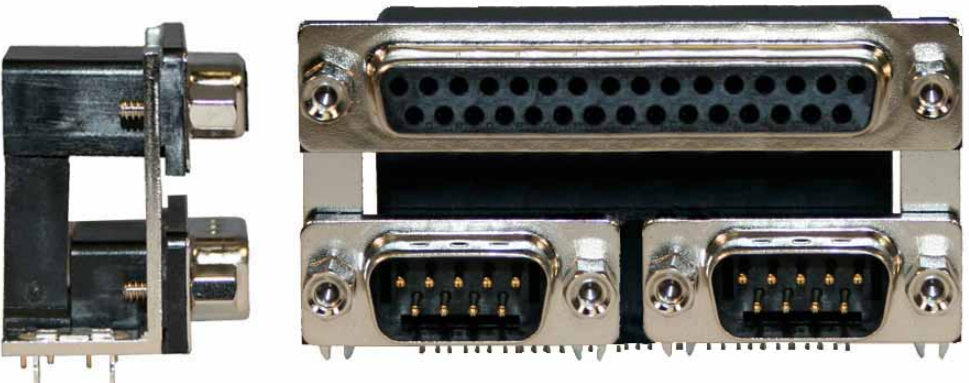 D-SUB Triple port à angle droit 25Pto 9P9P (broche estampée)