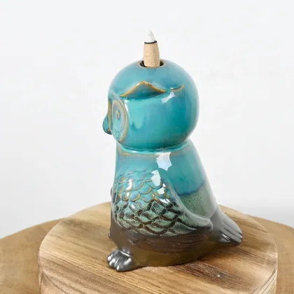 Blue Glaze Owl Style Backflow Incense Burner