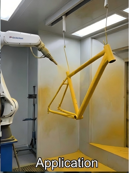 A spray of yellow powder coating