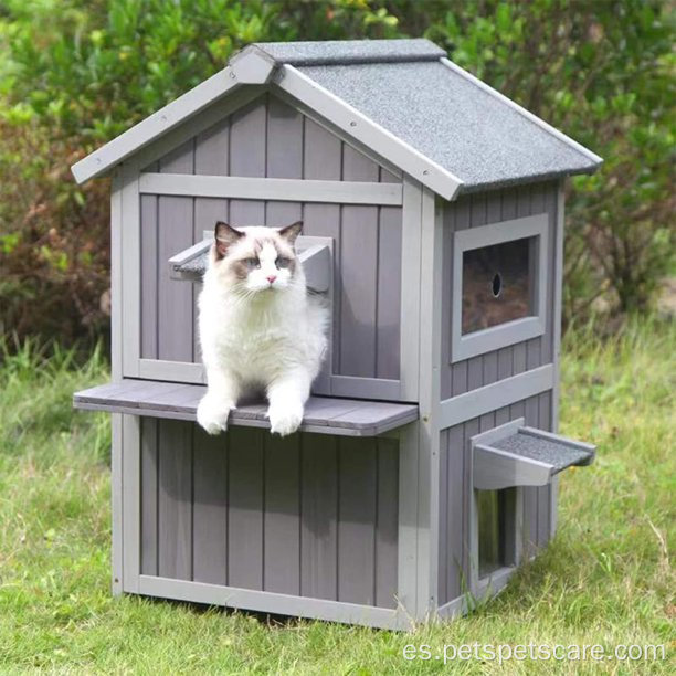 Gran casa de gatos jaula de madera impermeable aletas de techo